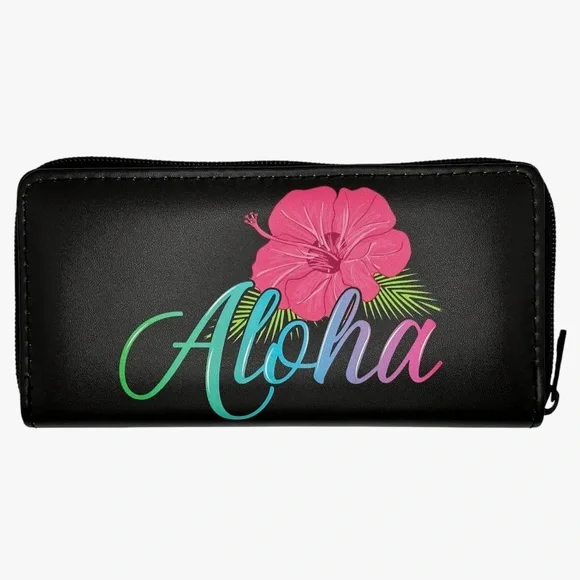 🆕Wallet Long Leather Waterproof Cash Card Holder Hawaiian Hibiscus Print Clutch - Picture 1 of 7